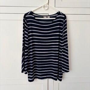 Chico’s Travelers Black Blue White Stripe Flare Shirt Size 16/18